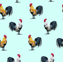 Load image into Gallery viewer, robin's egg blue with vintage roosters peel and stick wallpaper