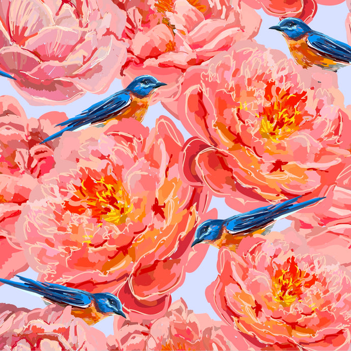 peonies and bluebirds peel and stick wallpaper